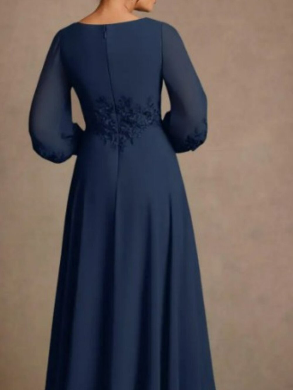 Azazie Ana  Dark Navy A-Line Lace Chiffon Dress | Size 8 - Picture 2 of 3